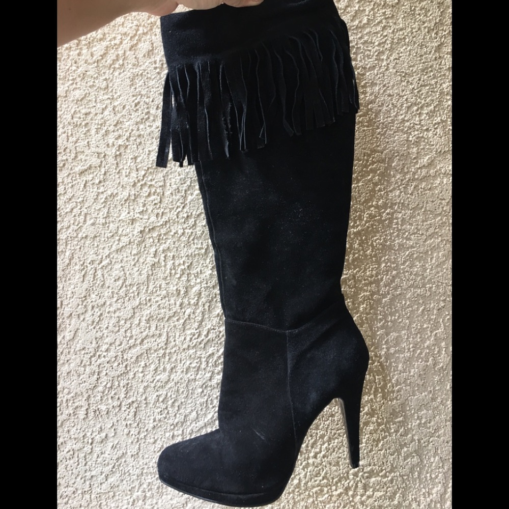 Suede Knee high fringe boots Sz 10